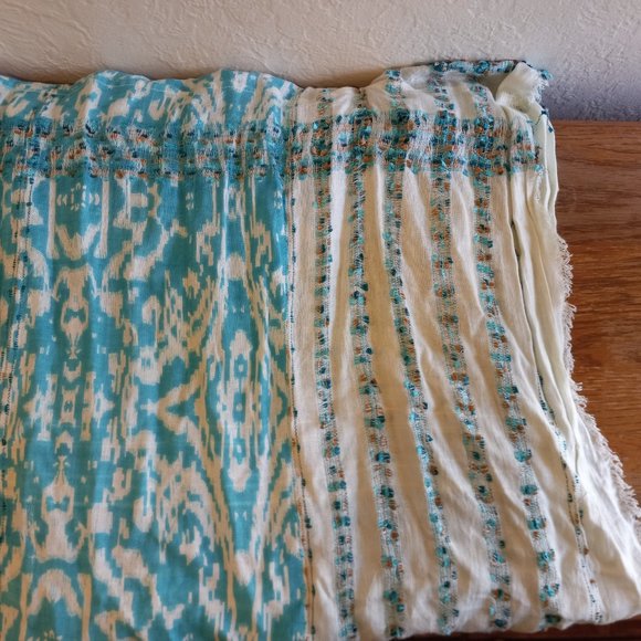 Turquoise Blue & White Ikat Mixed Print Infinity Scarf - Picture 11 of 16